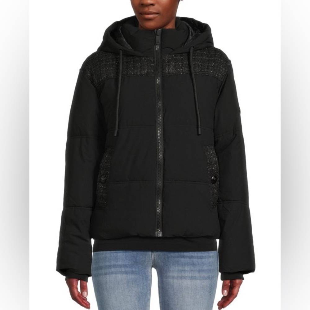 NWT KARL LAGERFELD PARIS
Hooded Tweed Puffer Jacket